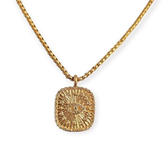 18k Gold Plated Reversible Evil Eye Medallion Protection Necklace - Picture 6 of 13